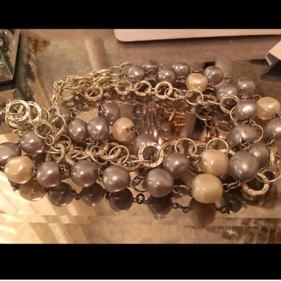 TRIPLE STRAND Blue Gray White & Silver Necklace! - Picture 4 of 9